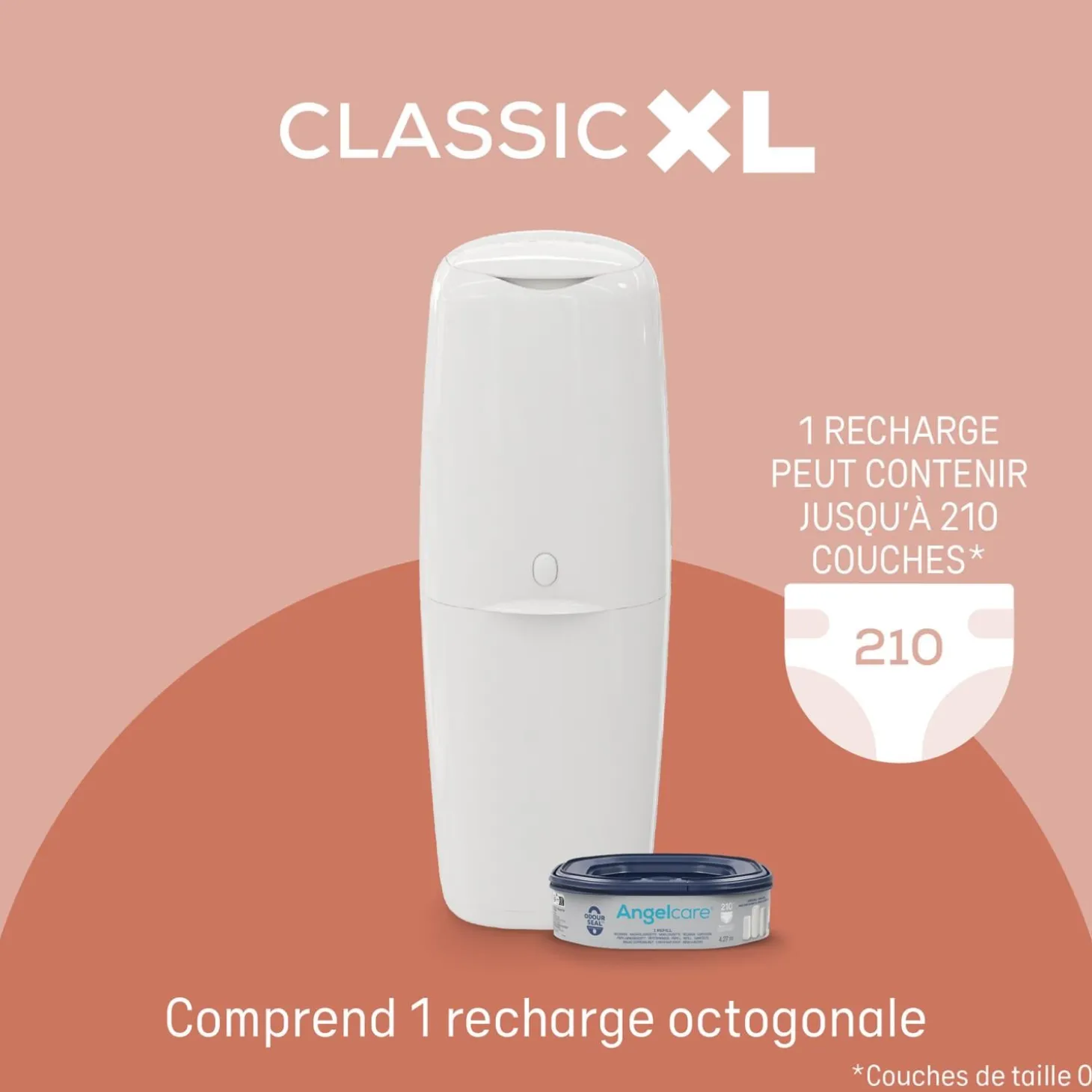 Angelcare Poubelle à couches Classic XL avec 1 recharge Blanc