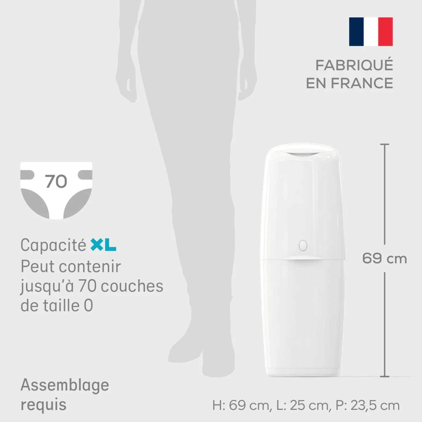 Angelcare Poubelle à couches Classic XL avec 1 recharge Blanc