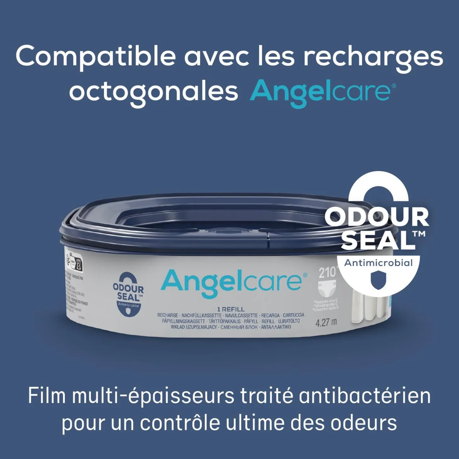 Angelcare Poubelle à couches Classic XL avec 1 recharge Blanc