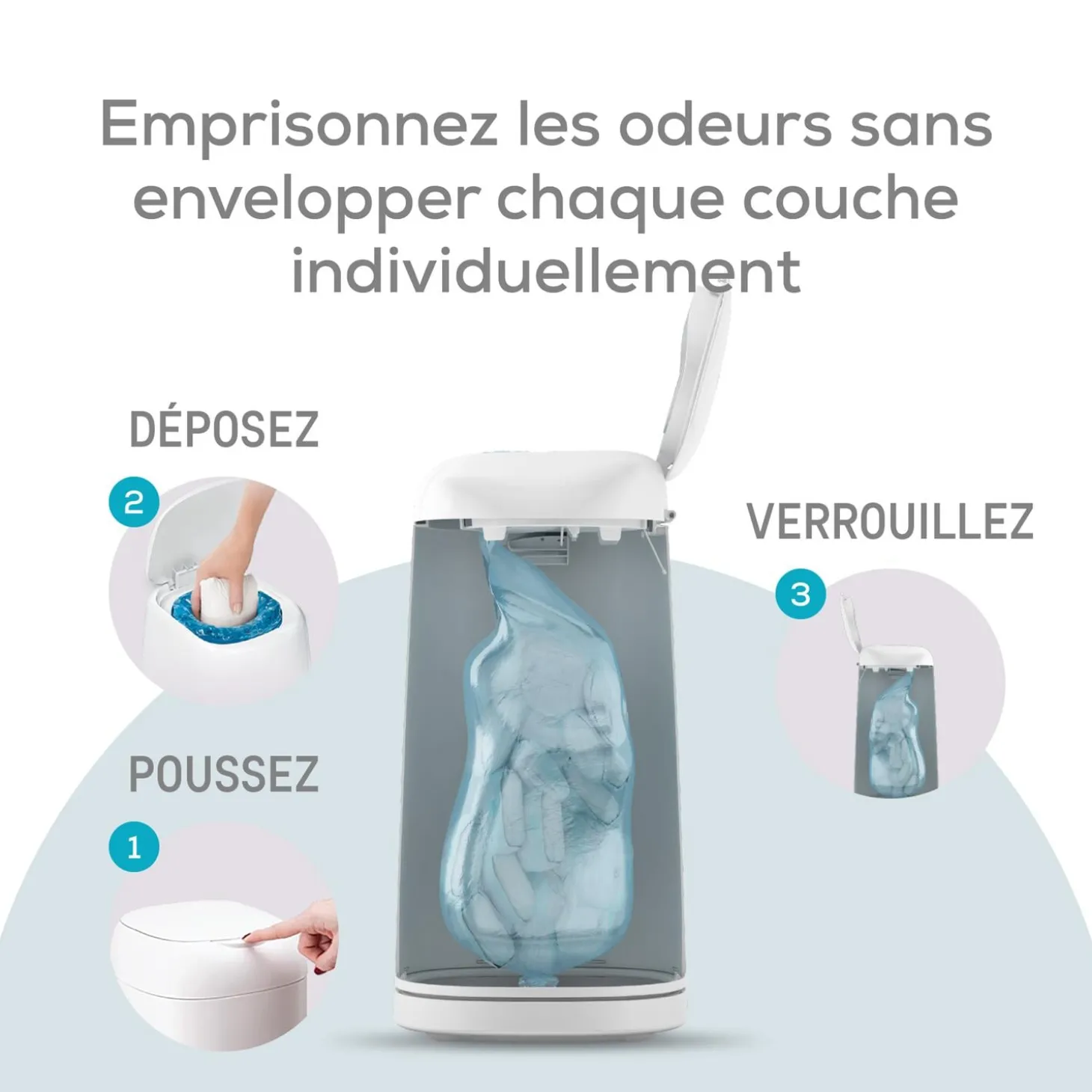 Angelcare Starter Pack Poubelle à couches Dress Up+ 3 recharges octogonales Blanc
