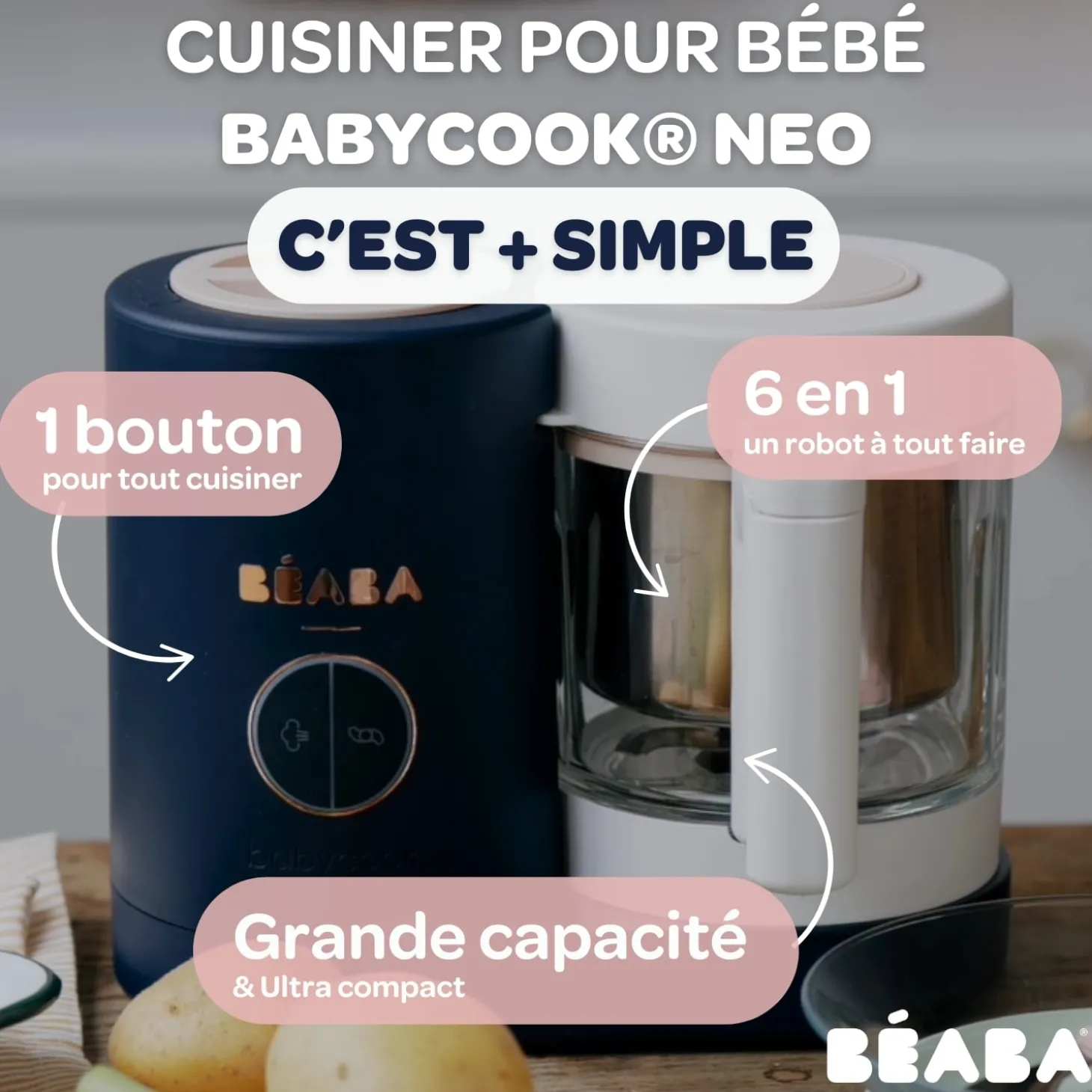 Béaba Babycook Néo Robot Bébé 6 en 1, Made in France Night Blue