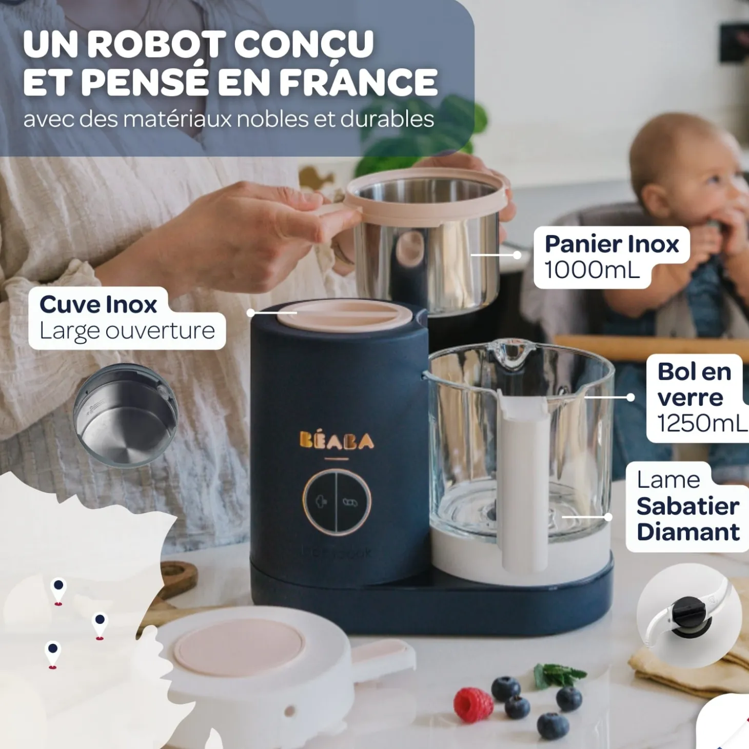 Béaba Babycook Néo Robot Bébé 6 en 1, Made in France Night Blue