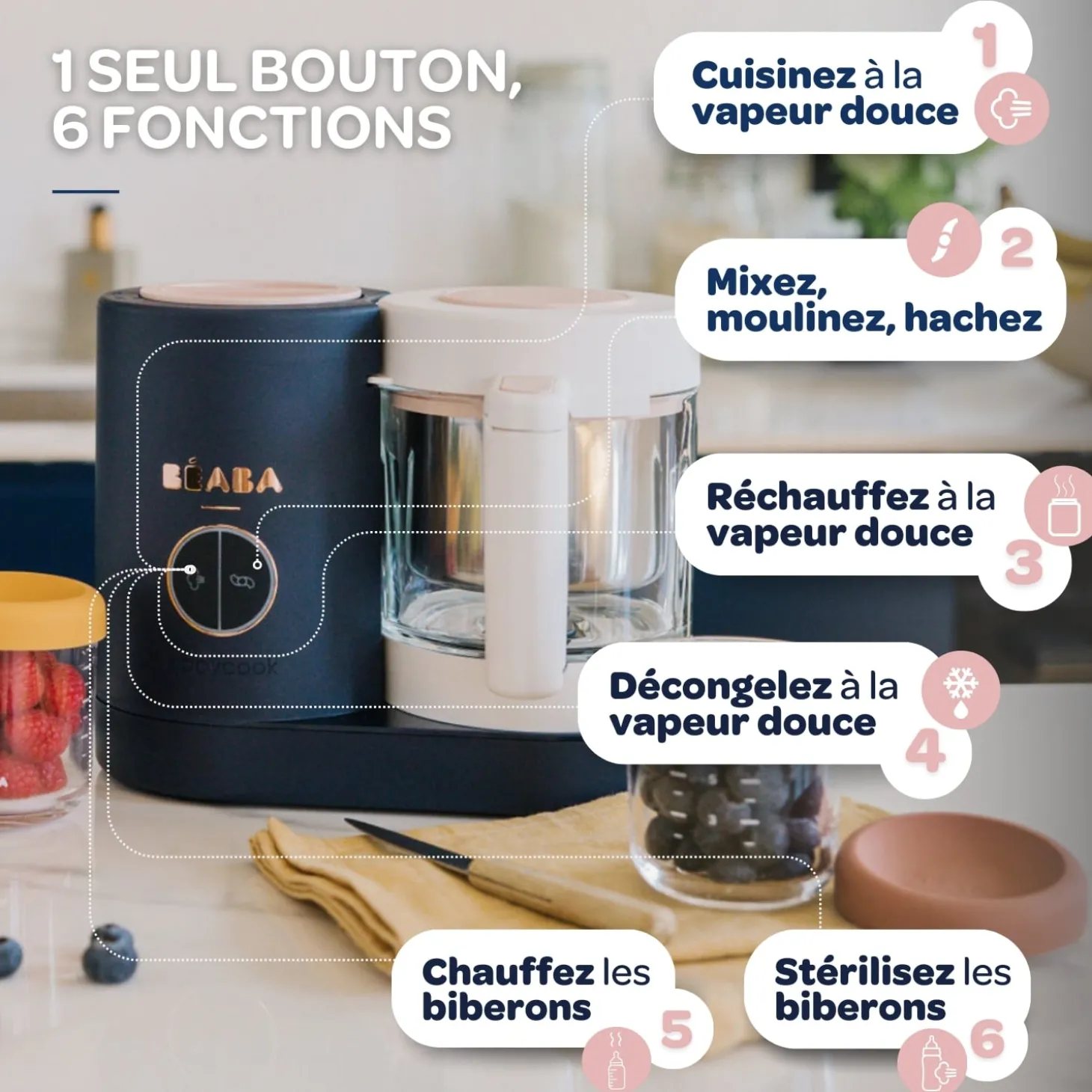 Béaba Babycook Néo Robot Bébé 6 en 1, Made in France Night Blue