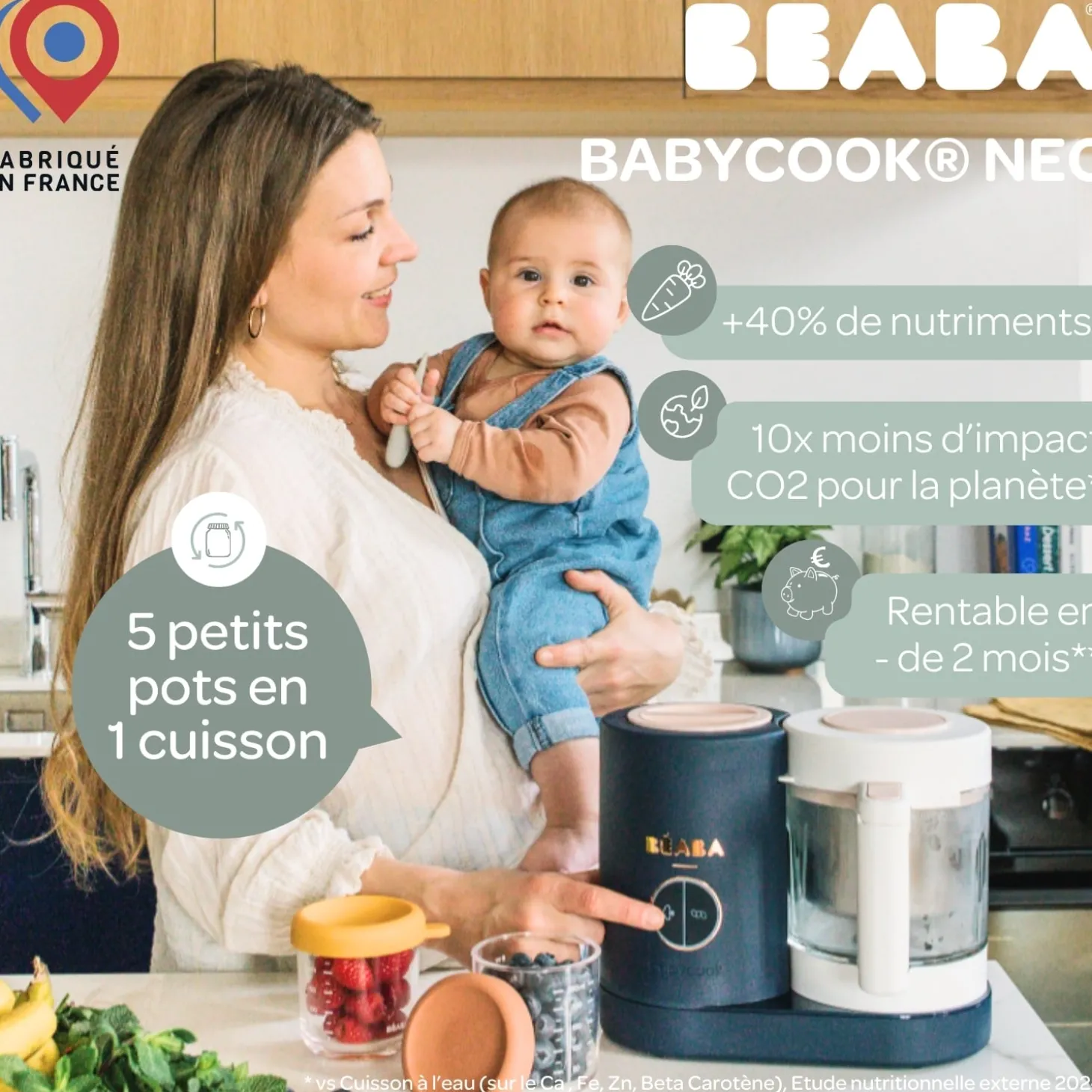 Béaba Babycook Néo Robot Bébé 6 en 1, Made in France Night Blue