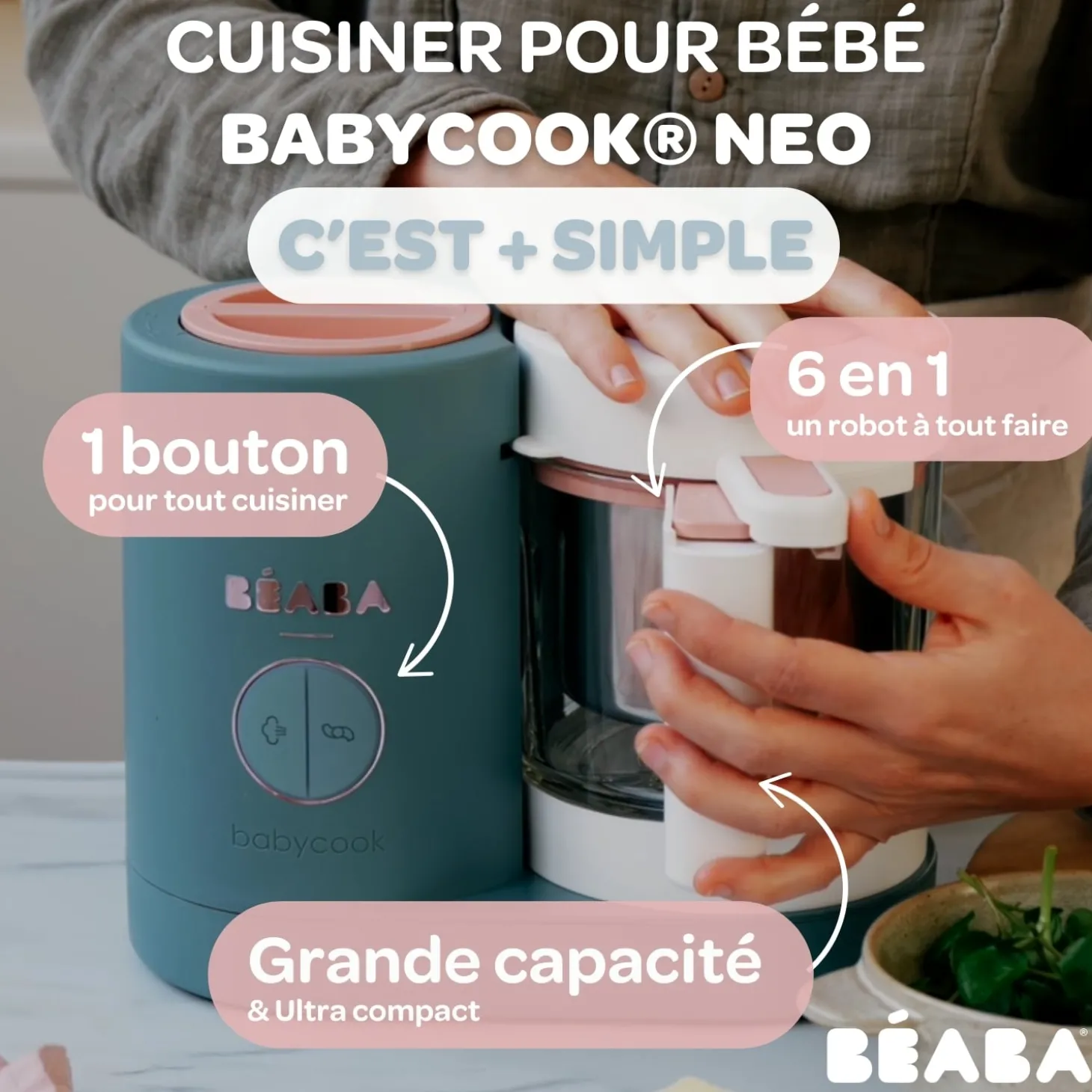 Béaba Babycook Néo Robot Bébé 6 en 1, Made in France Eucalyptus