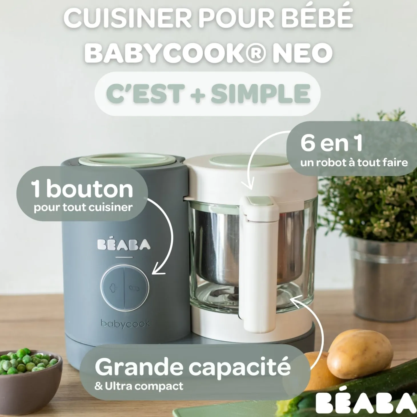 Béaba Babycook Néo Robot Bébé 6 en 1, Made in France Gris Mineral