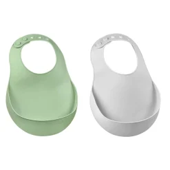 Béaba                    2 bavoirs silicone    Light Mist/Sage Green
