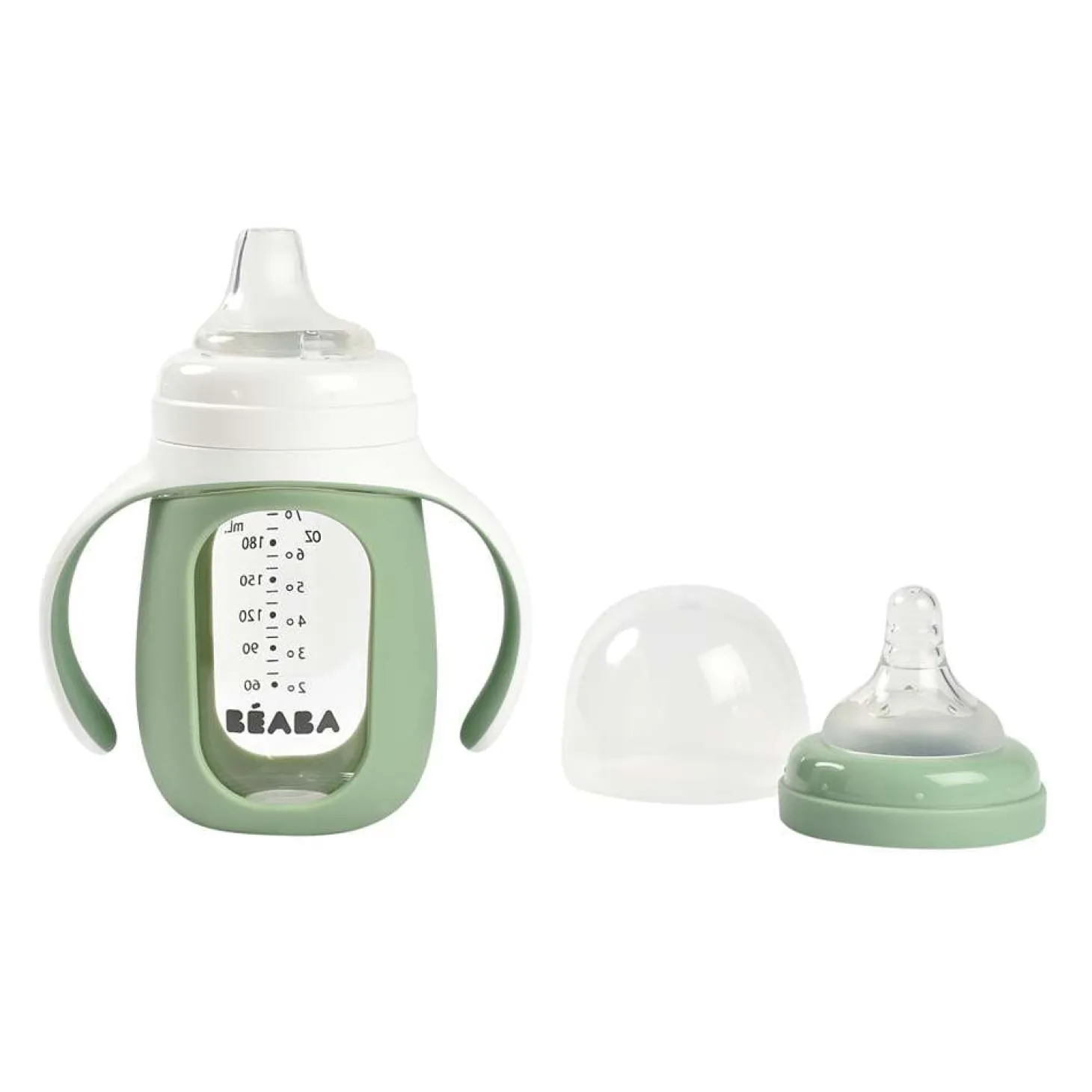 Béaba Biberon d'apprentissage 2 en 1 en verre Vert sauge