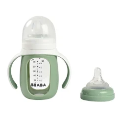 Béaba Biberon d'apprentissage 2 en 1 en verre Vert sauge