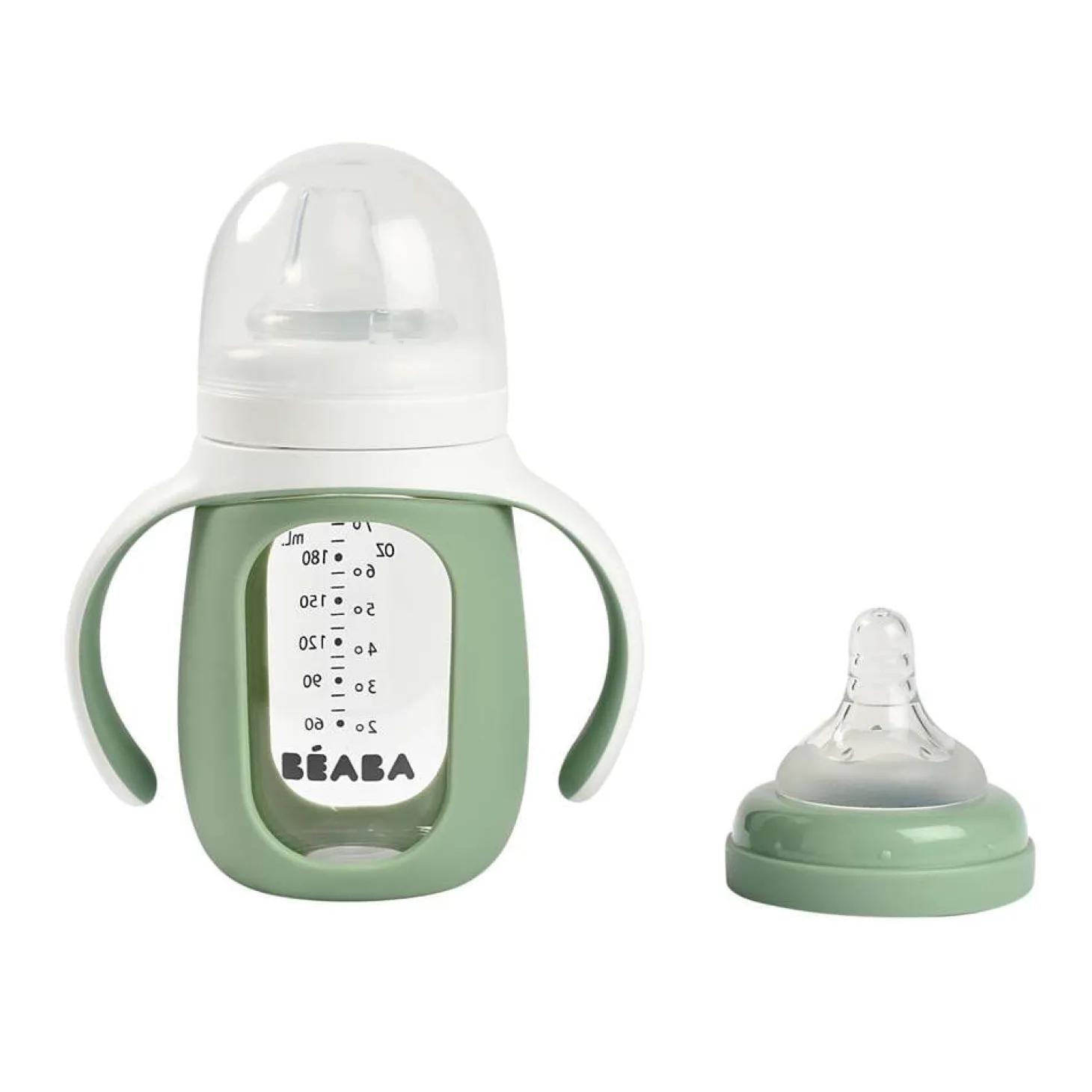 Béaba Biberon d'apprentissage 2 en 1 en verre Vert sauge