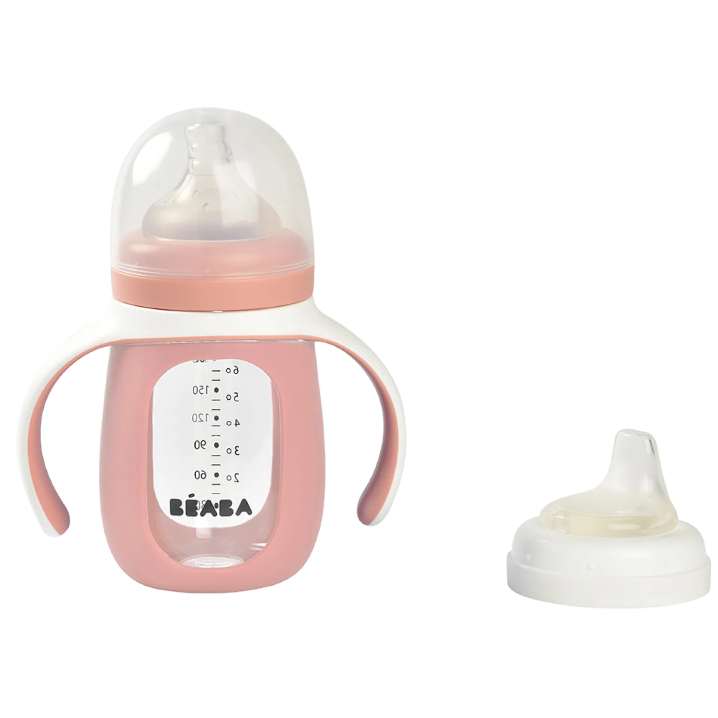 Béaba Biberon d'apprentissage 2 en 1 en verre Old Pink 210 ml