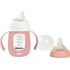 Béaba Biberon d'apprentissage 2 en 1 en verre Old Pink 210 ml