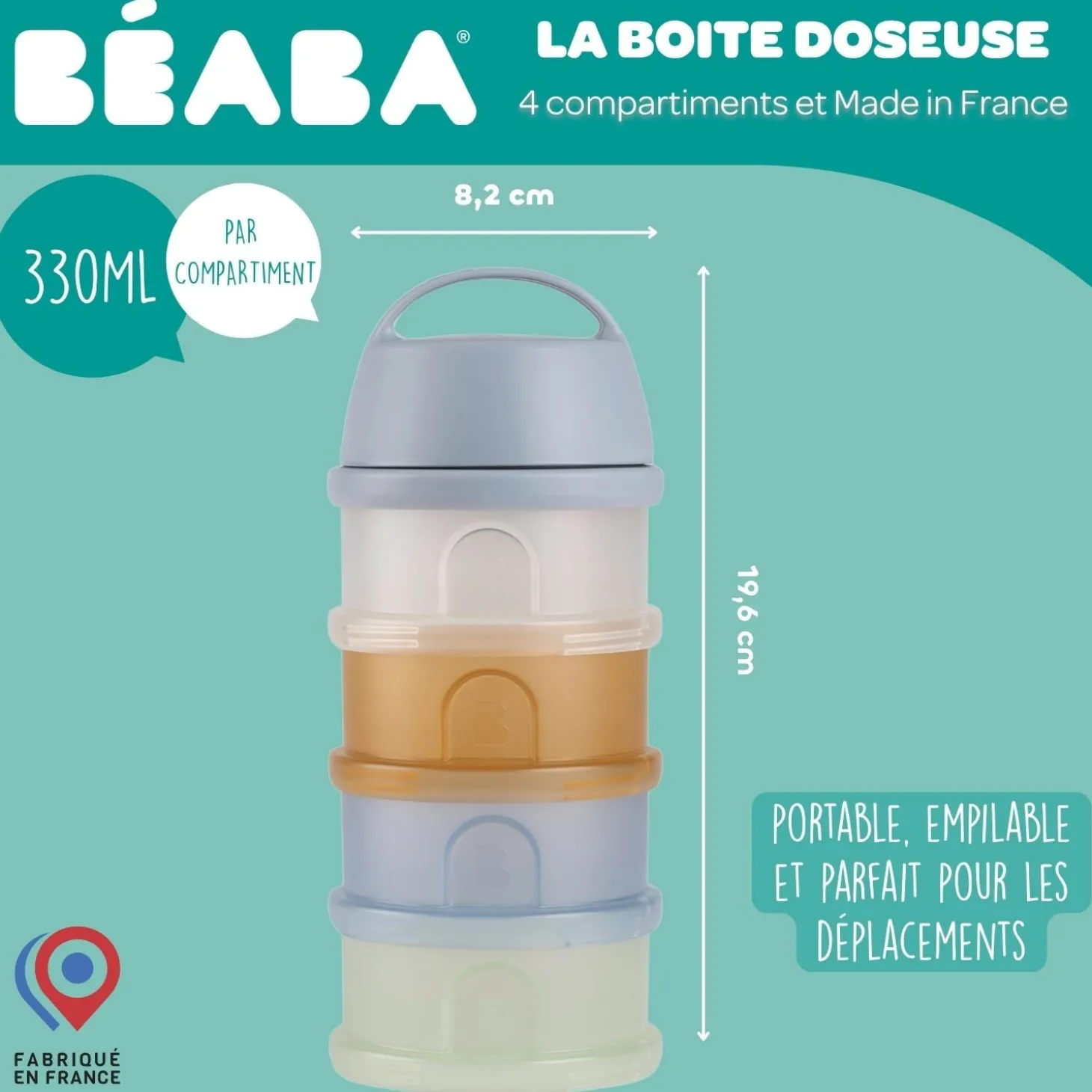 Béaba Boîte Doseuse 4 Compartiments Galet Translucide