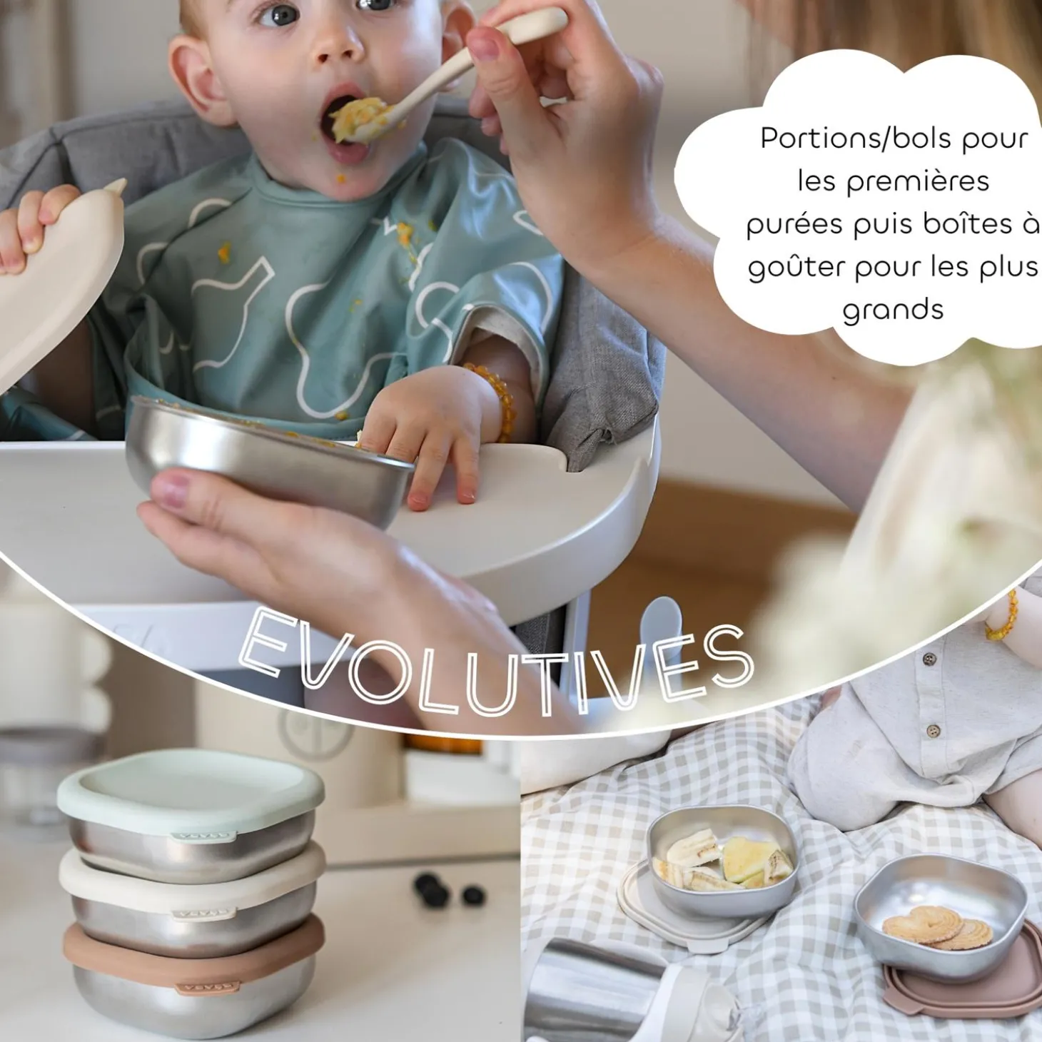 Béaba Boîtes Repas Inox Multi-Usage x3 Natural Set