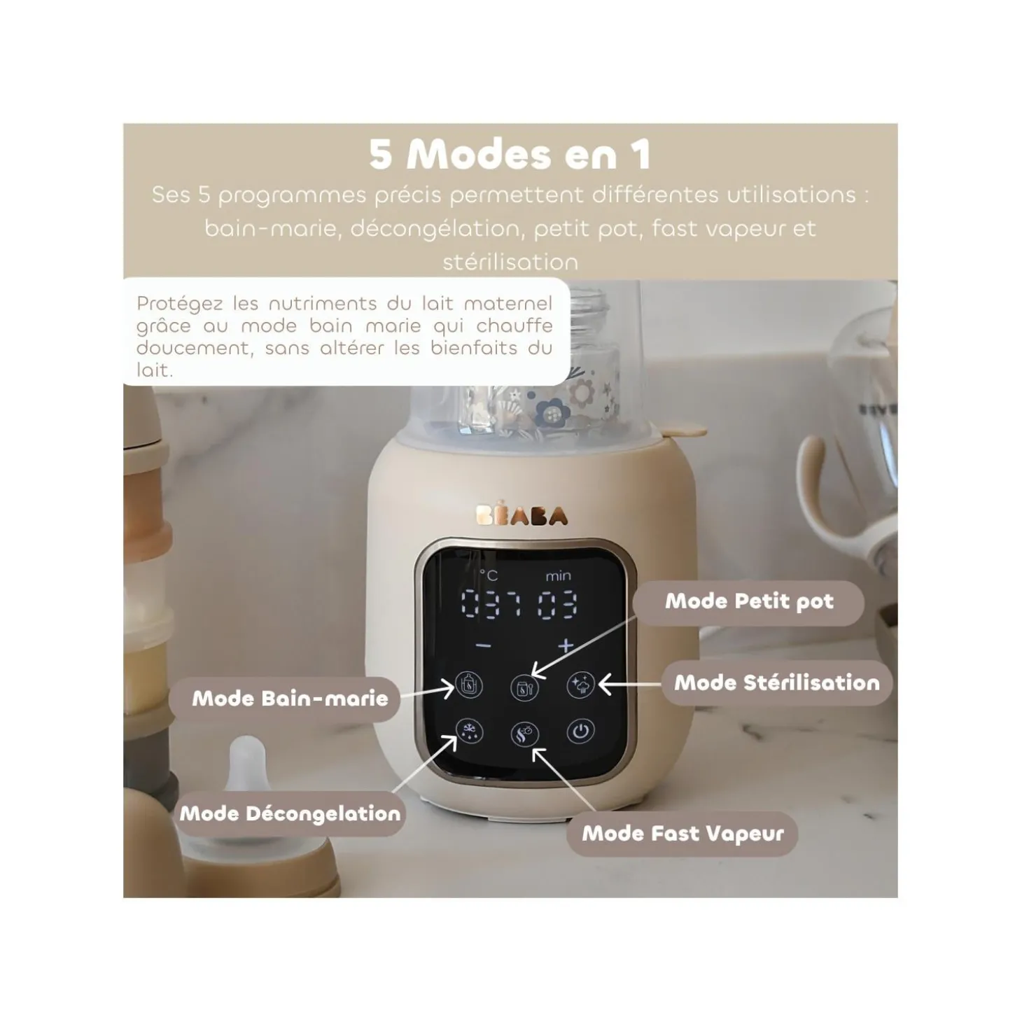 Béaba Chauffe-biberon Multi Milk Clay Earth