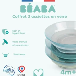 Béaba Coffret 3 Assiettes Verre Duralex Misty Green