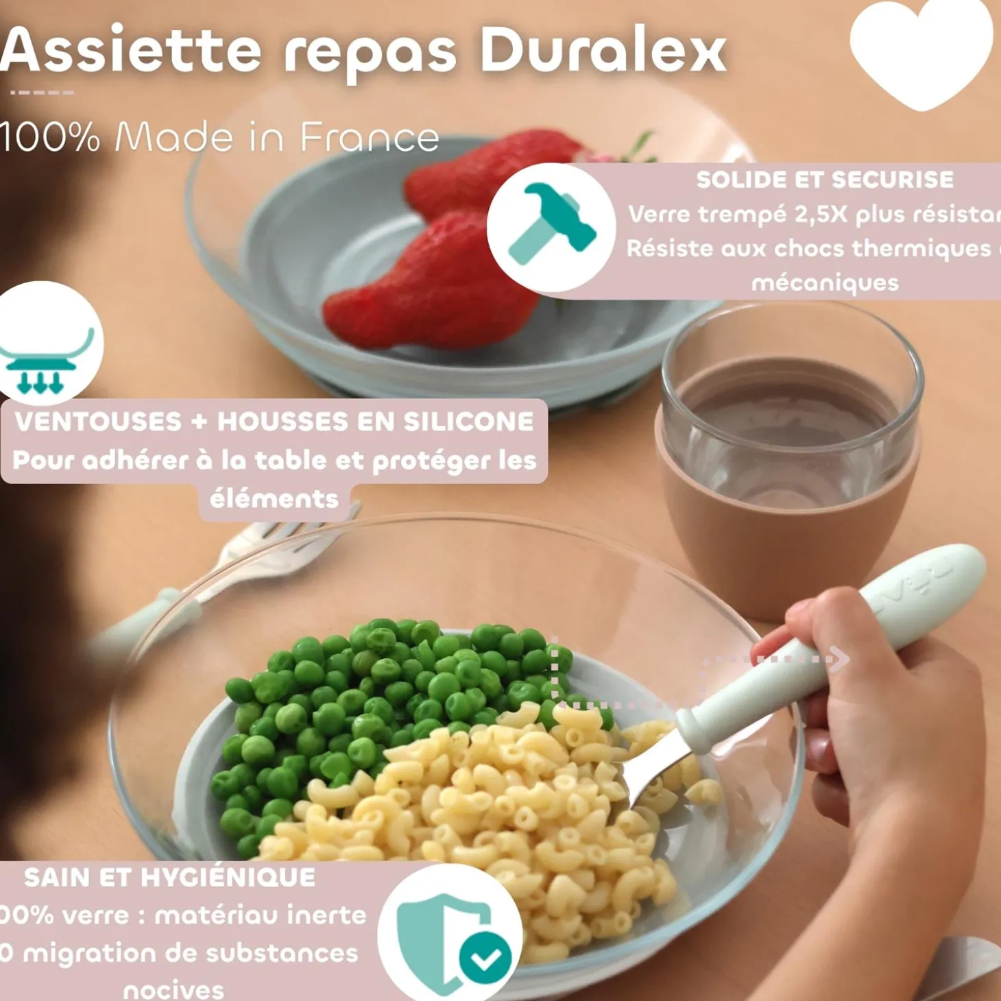 Béaba Coffret 3 Assiettes Verre Duralex Misty Green