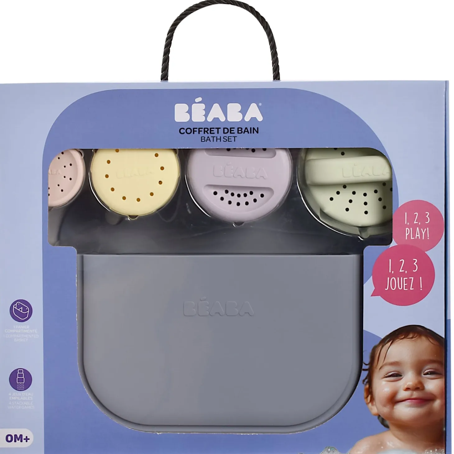 Béaba Coffret Panier Galet et Jouets de bain silicone Galet / Pebble
