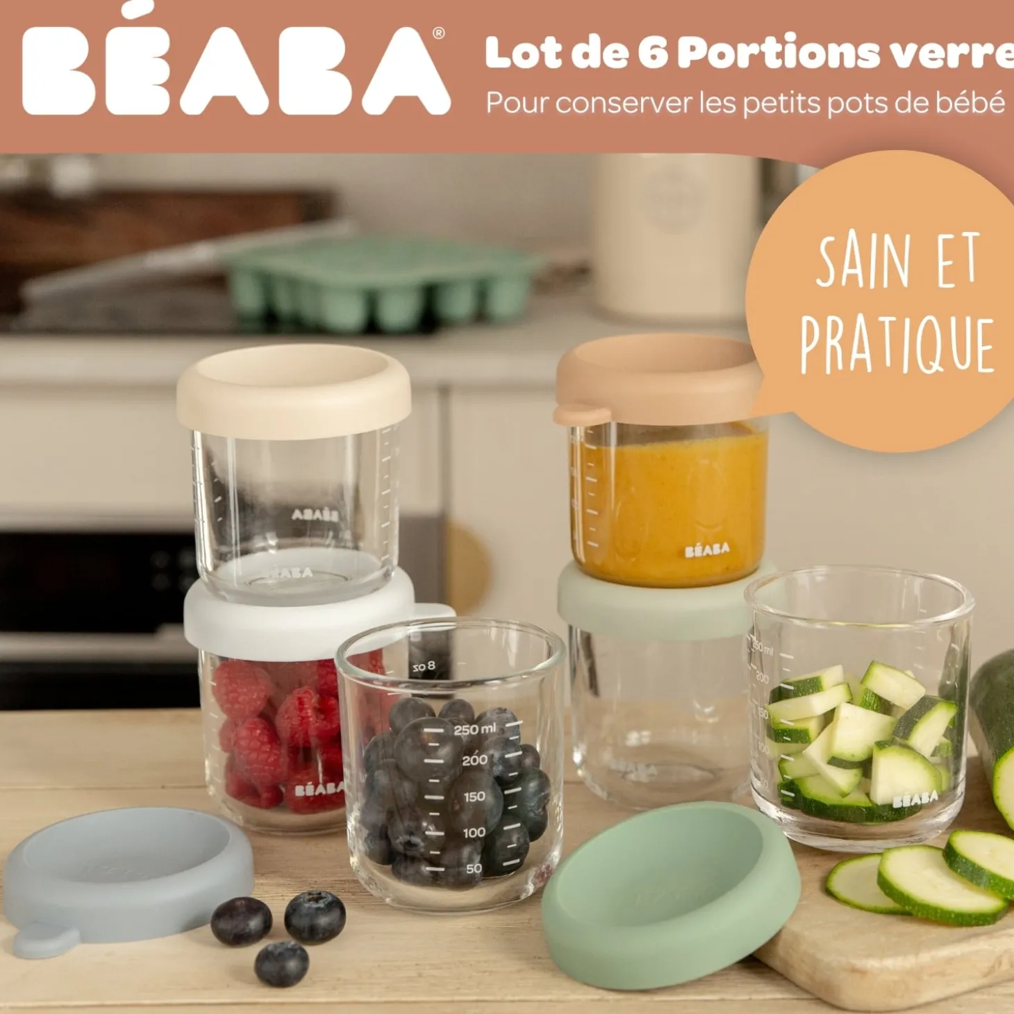 Béaba Coffret 6 Portions Verre Natural Color Mix 250 ml
