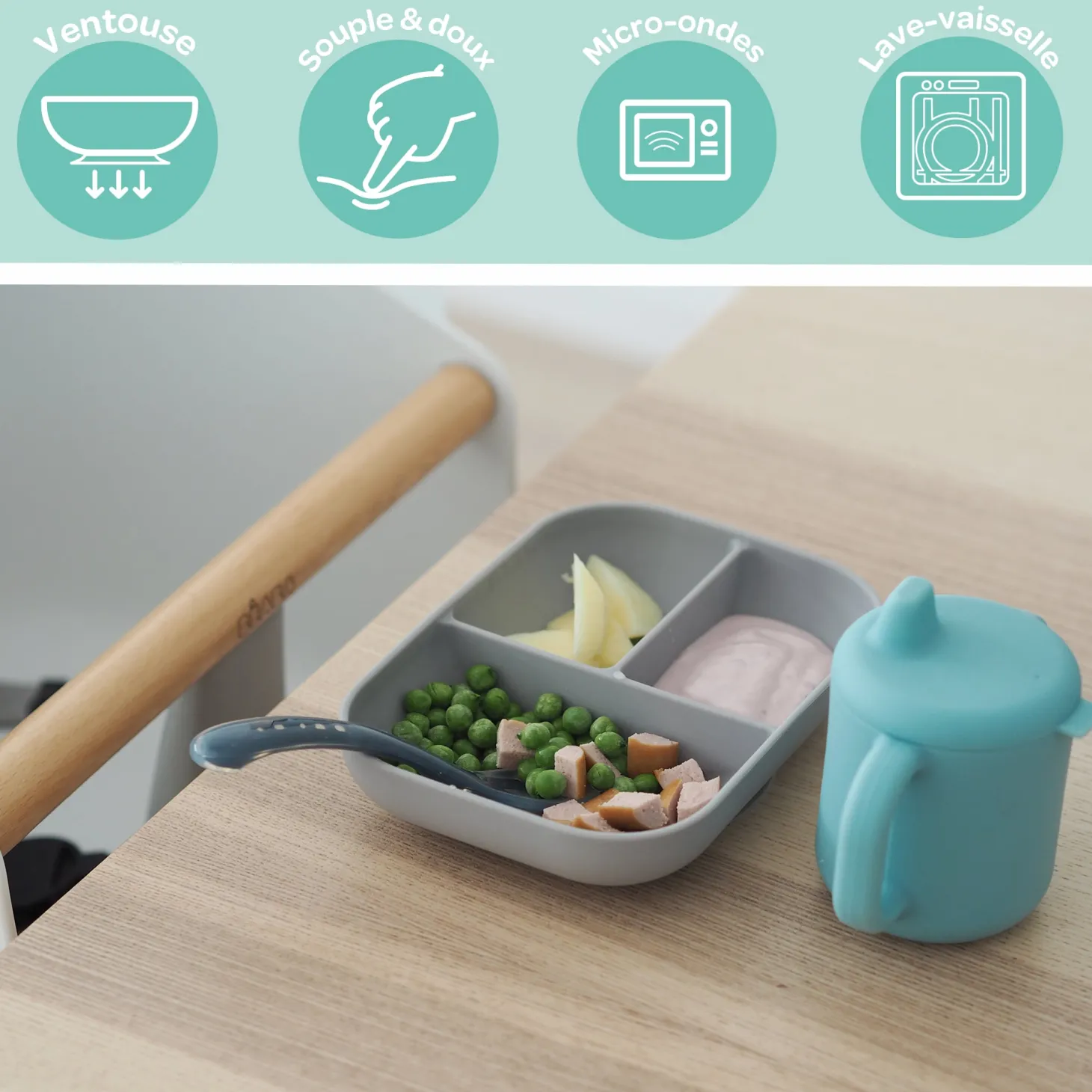 Béaba Coffret repas d'apprentissage en silicone Blue 8 mois+