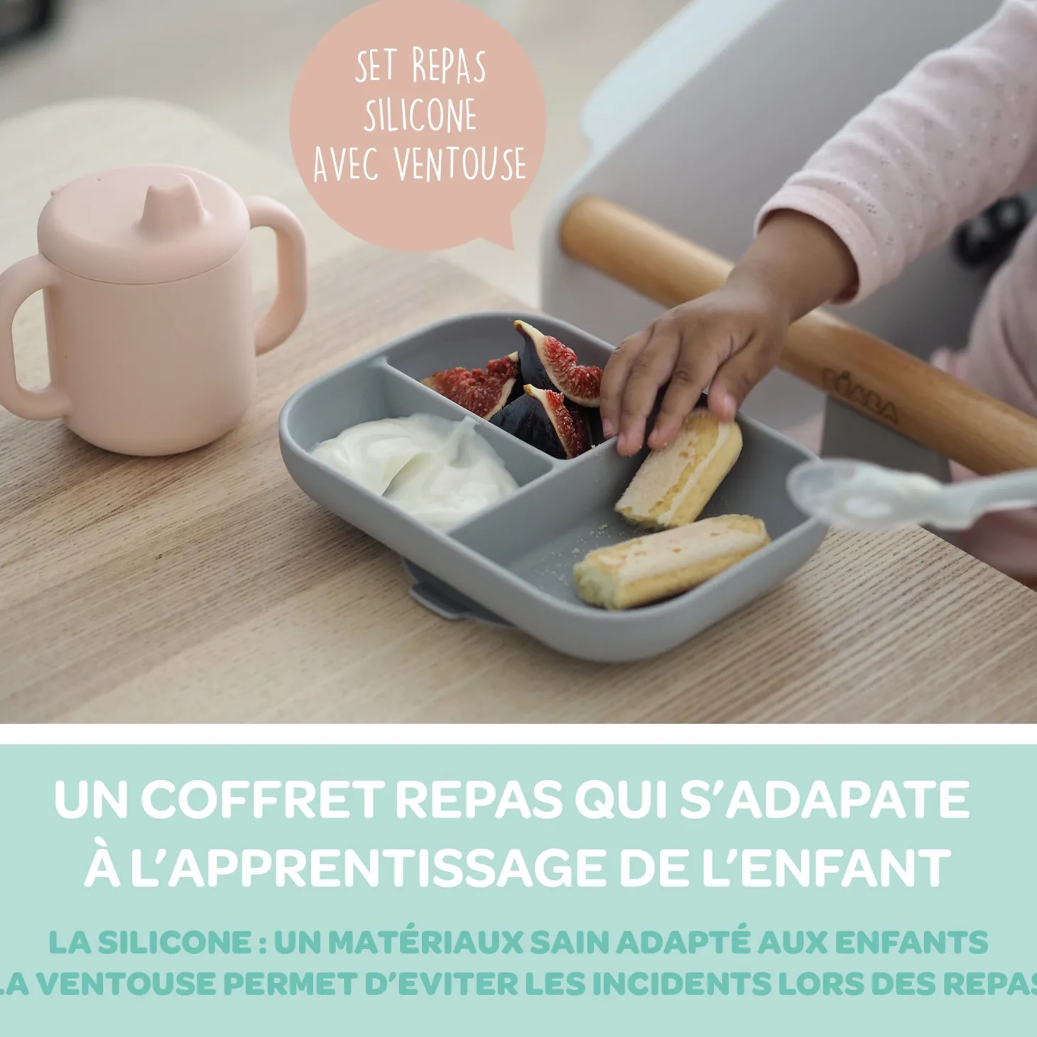 Béaba Coffret repas d'apprentissage en silicone Blue 8 mois+