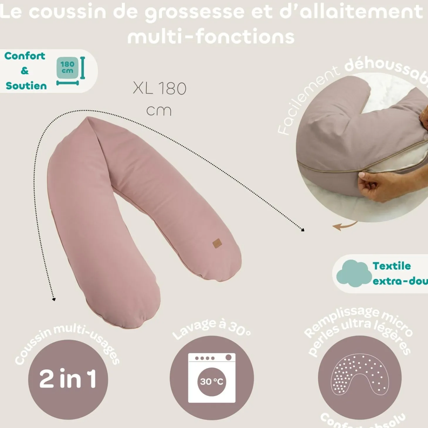 Béaba Coussin de maternité Big Flopsy French Terry Barbe à papa