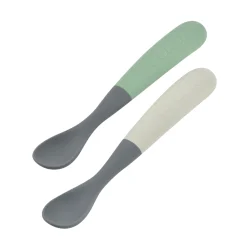 Béaba                    2 cuillères 1er âge silicone bi-ton    mineral/sage green