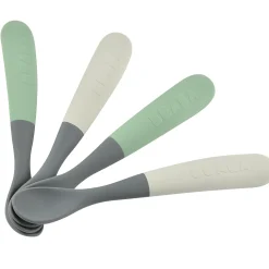 Béaba                    4 cuillères 1er âge silicone bi-ton    mineral/sage green