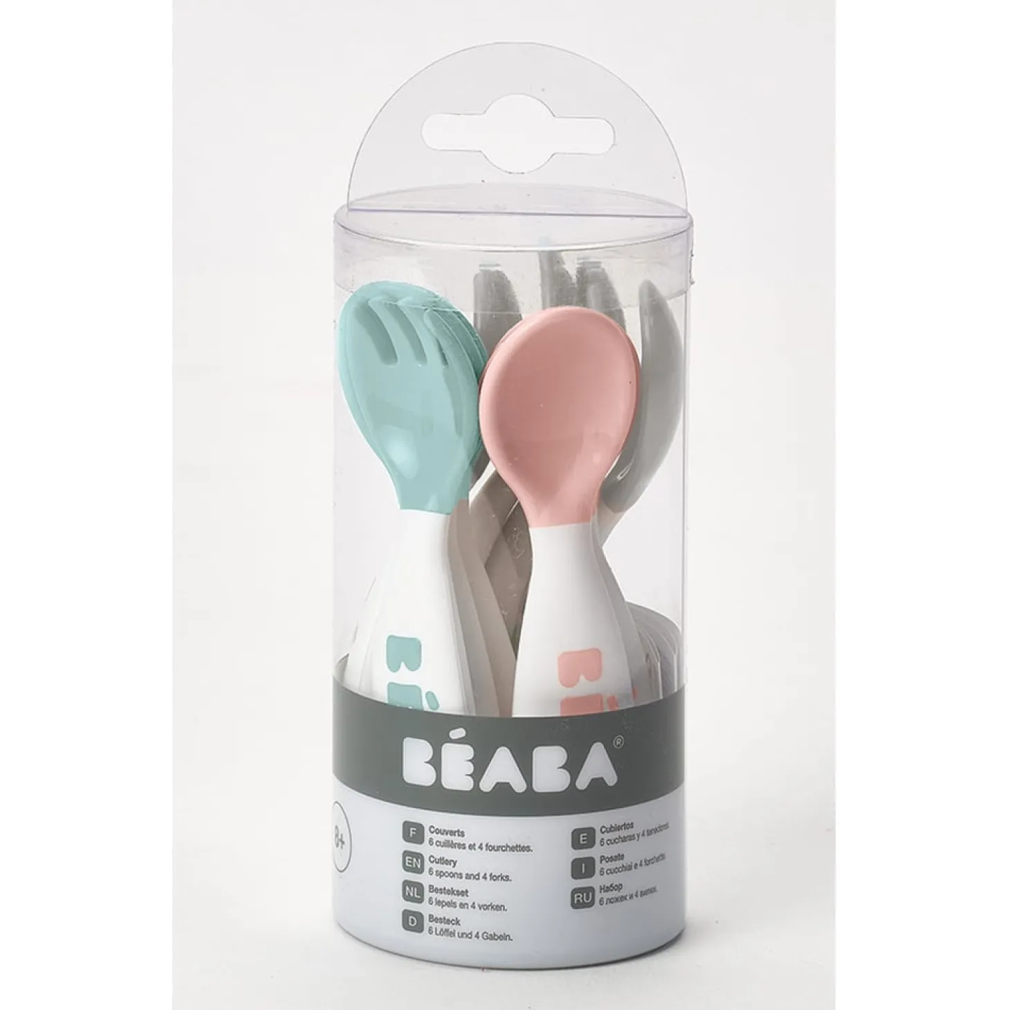 Béaba 6 cuillères et 4 fourchettes Rose/Bleu/Gris