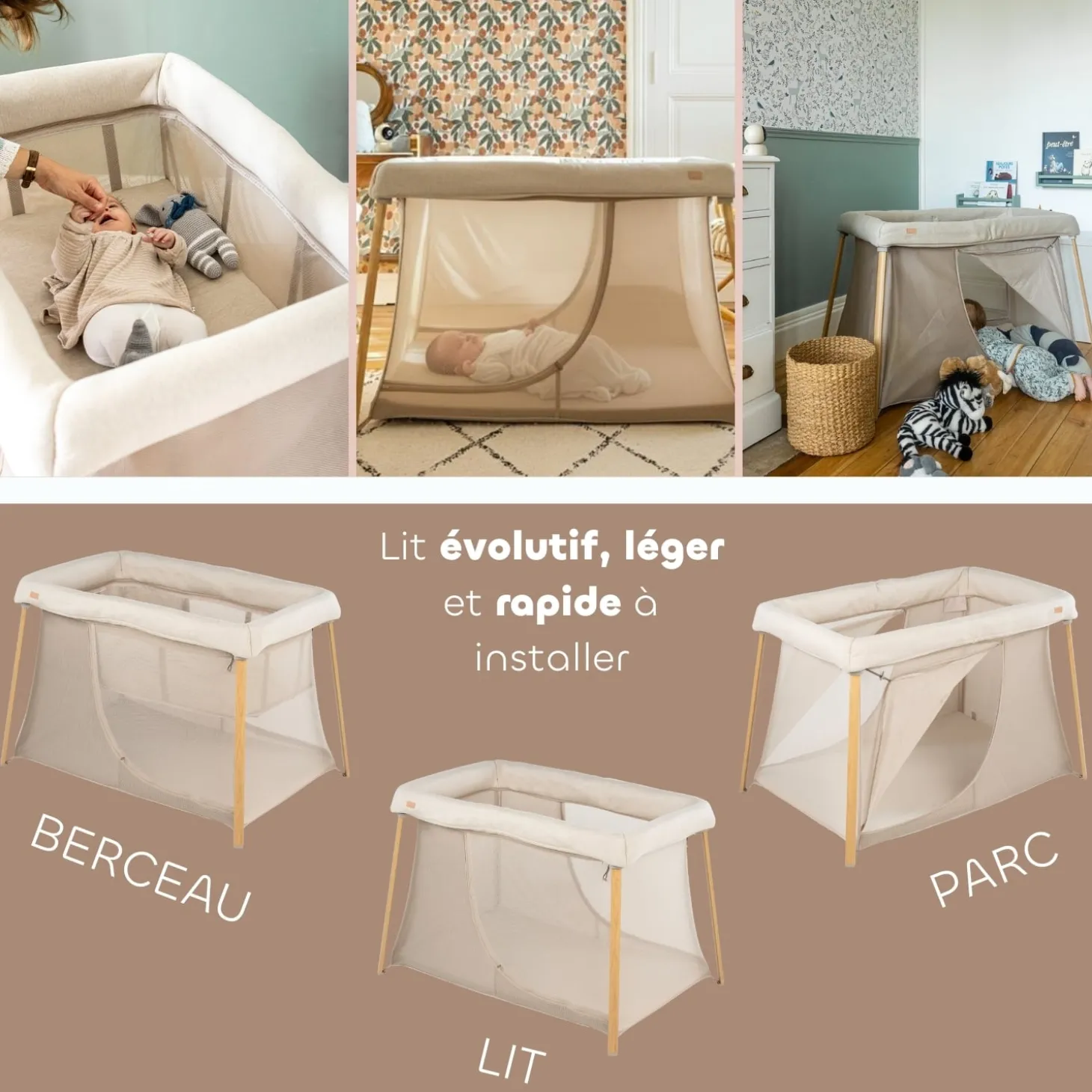 Béaba Lit Parapluie 3 En 1 Eazy Sleep Argile / Gazelle