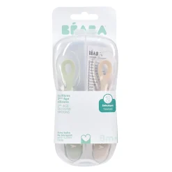Béaba                    Lot de 2 cuillères silicone 2ème âge avec boite de transport     Argile/Vert De Gris