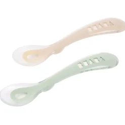 Béaba                    Lot de 2 cuillères silicone 2ème âge avec boite de transport     Argile/Vert De Gris