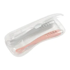 Béaba                    Lot de 2 cuillères silicone 1er âge avec boite    Duo Barbe à papa / Guimauve