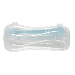 Béaba                    Lot de 2 cuillères silicone 1er âge avec boite    Duo Galet / Bleu nuage