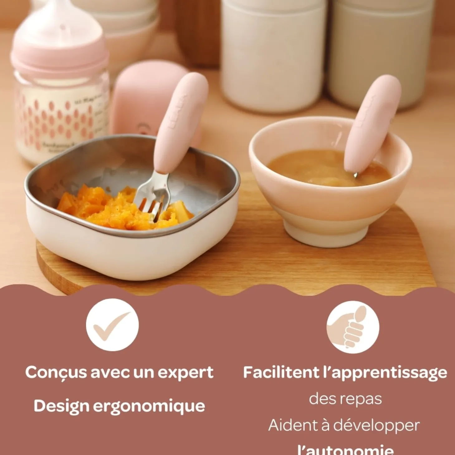 Béaba Lot de 2 Pré-Couverts Inox Pralin