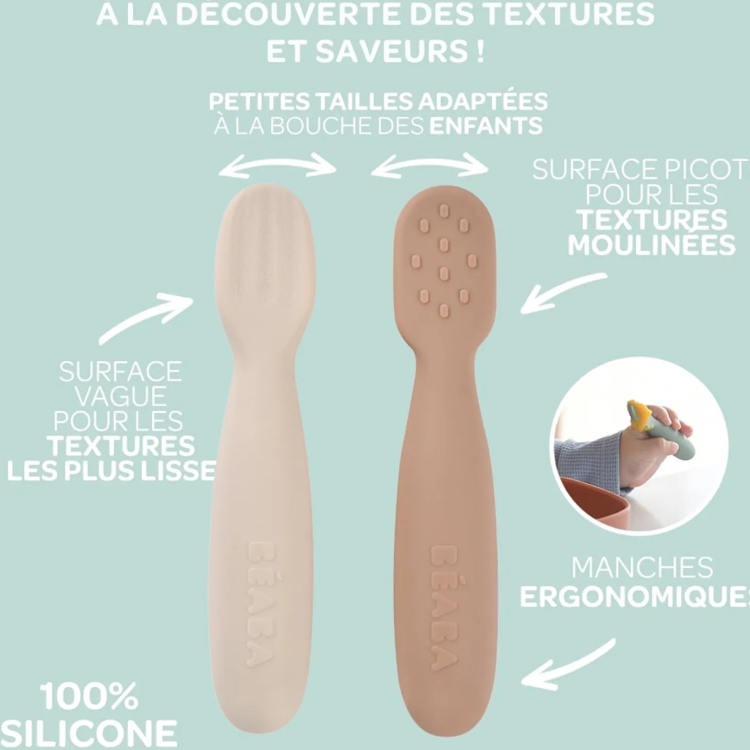 Béaba Lot de 2 Pré-Cuillères en silicone Pralin