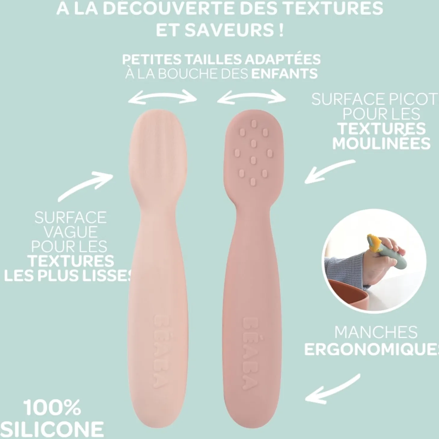 Béaba Lot de 2 Pré-Cuillères en silicone Barbe A Papa