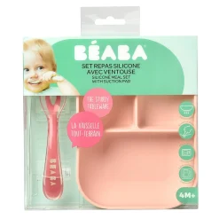 Béaba                    Set repas silicone 2 pièces compartimenté    Pink