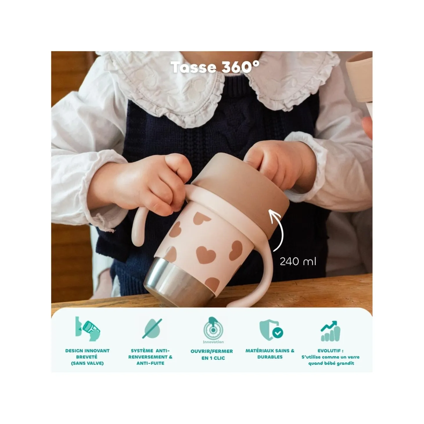 Béaba Tasse d'apprentissage Inox Click & Drink BigLove