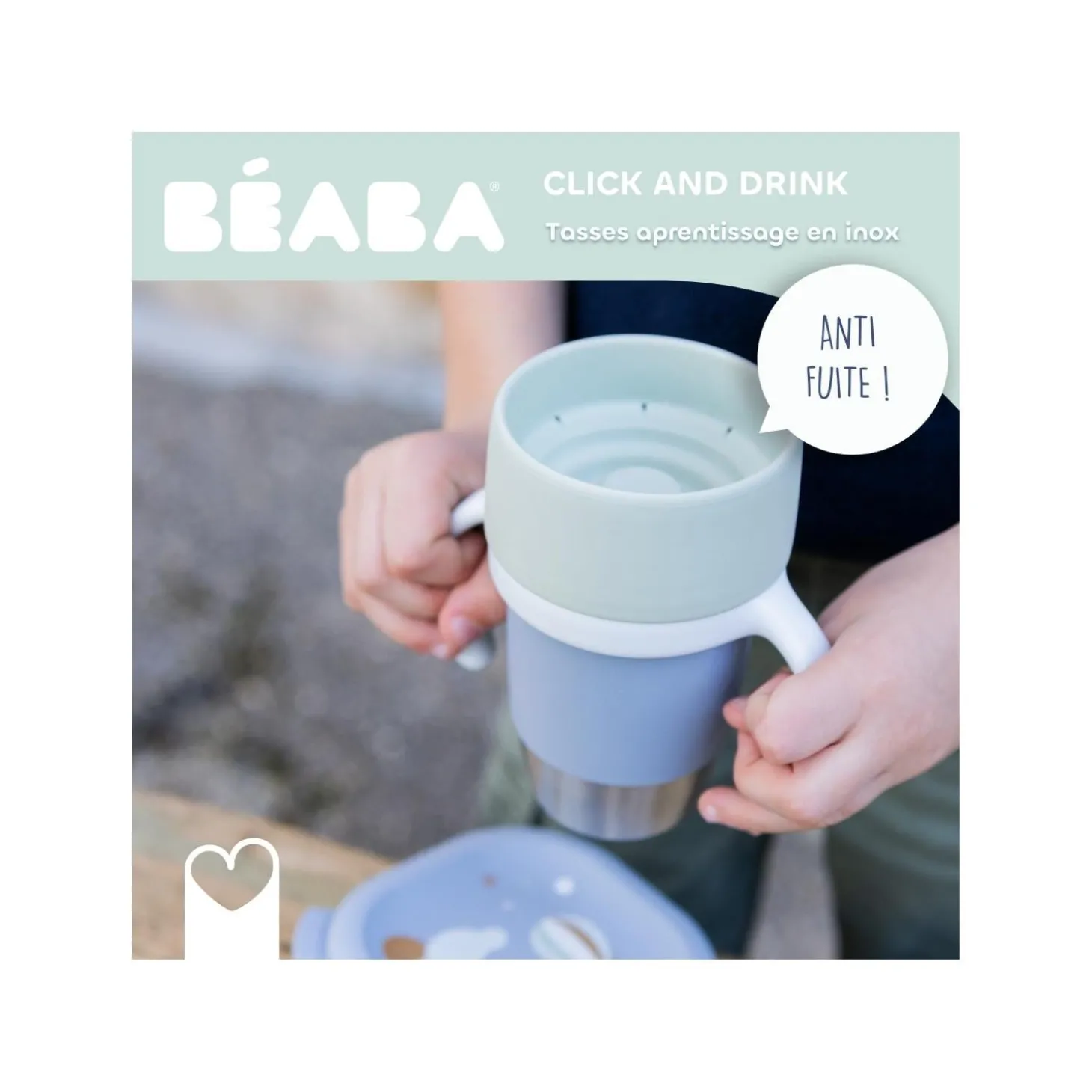 Béaba Tasse d'apprentissage Inox Click & Drink Galet
