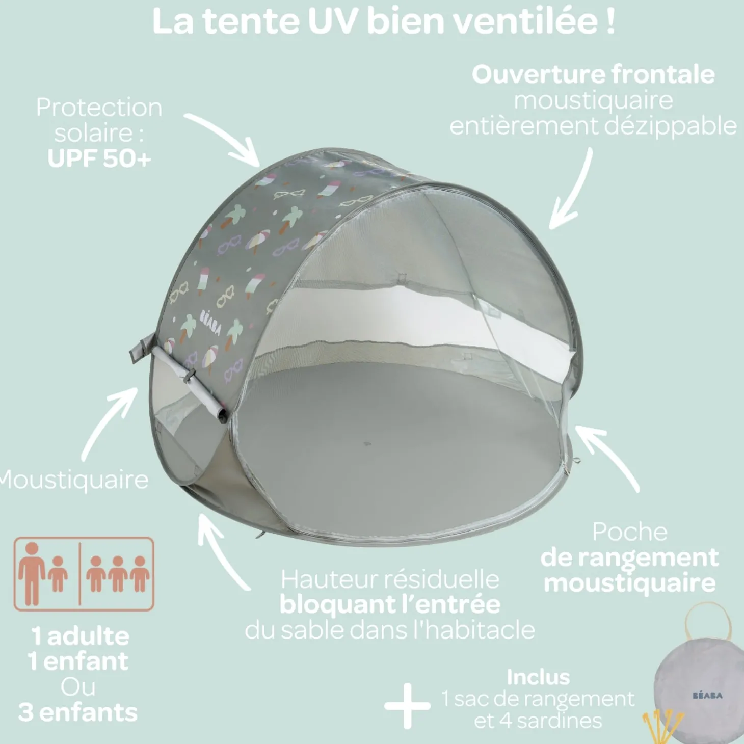 Béaba Tente Anti Uv Bébé Upf50 Lichen/Seagrass Kaki