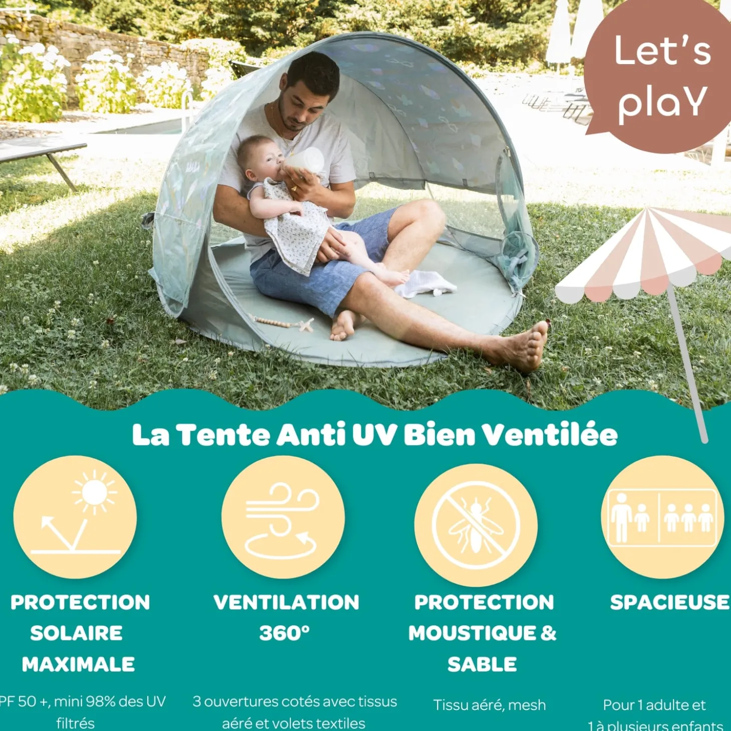 Béaba Tente Anti Uv Bébé Upf50 Lichen/Seagrass Kaki