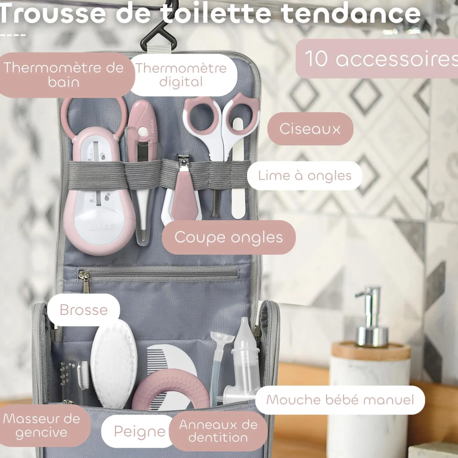 Béaba Trousse de Toilette Nomade 10 Accessoires Old Pink