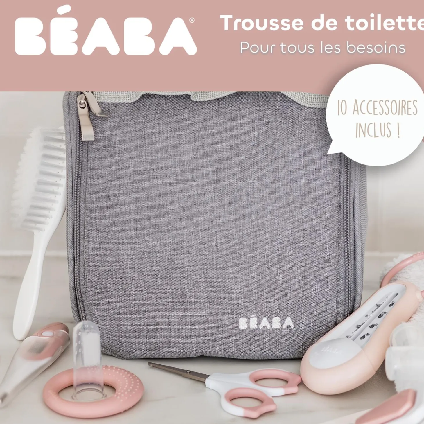 Béaba Trousse de Toilette Nomade 10 Accessoires Old Pink