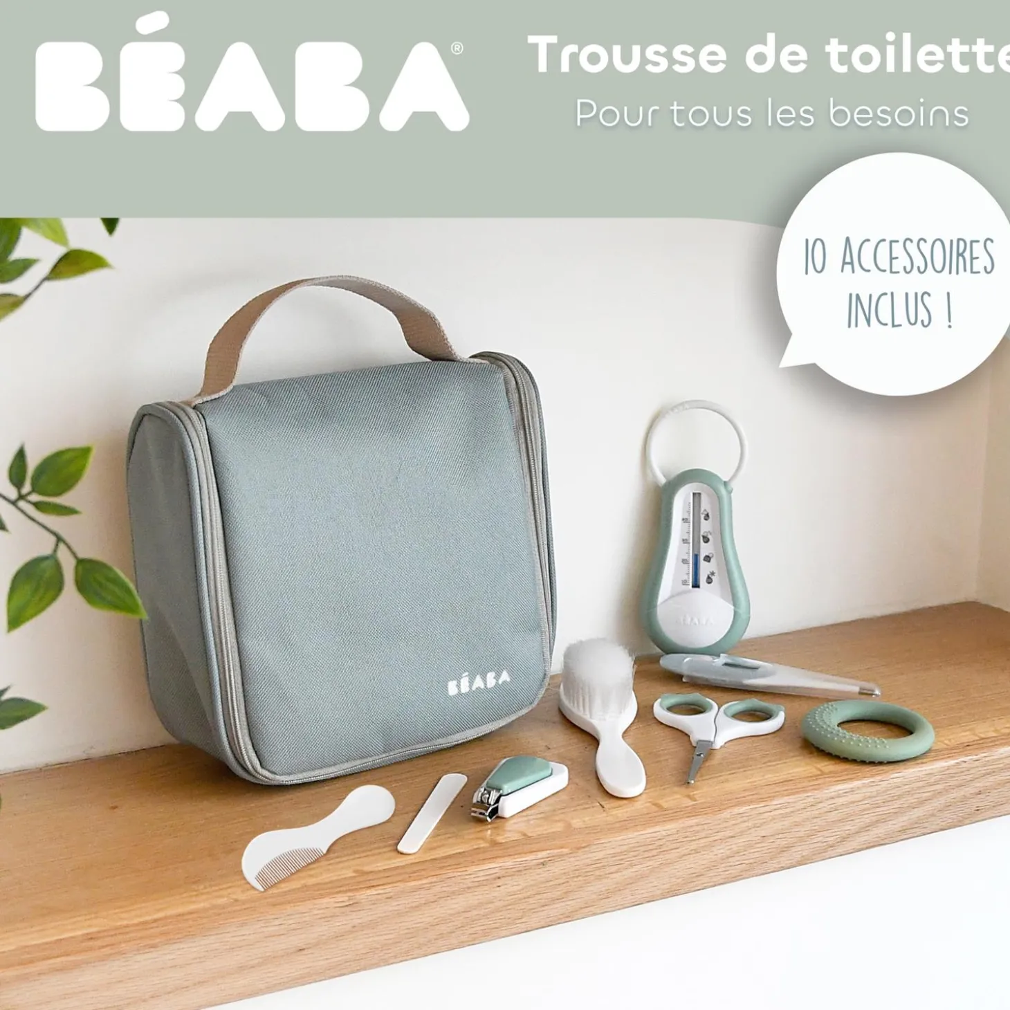 Béaba Trousse de Toilette Nomade 10 Accessoires Sage Green