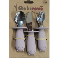 Babireva                    Set de 3 couverts inox avec colerette de protection    Rose Pale
