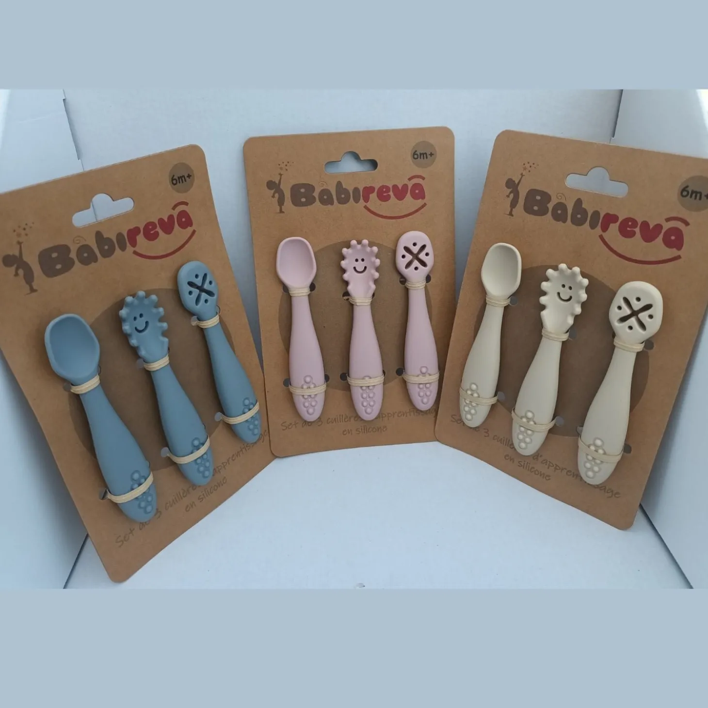 Babireva Set de 3 cuillères d'apprentissage en silicone Sable