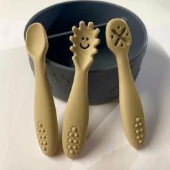 Babireva Set de 3 cuillères d'apprentissage en silicone Sable