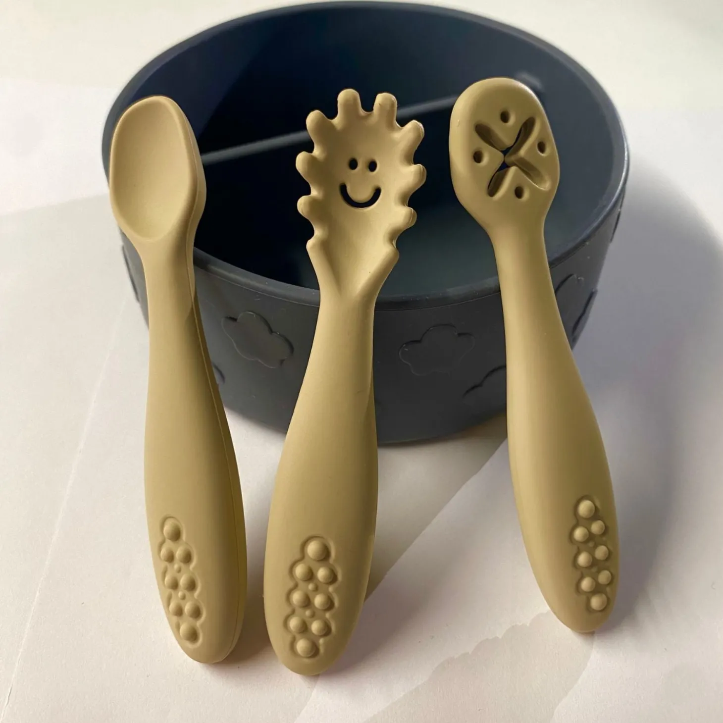 Babireva Set de 3 cuillères d'apprentissage en silicone Sable