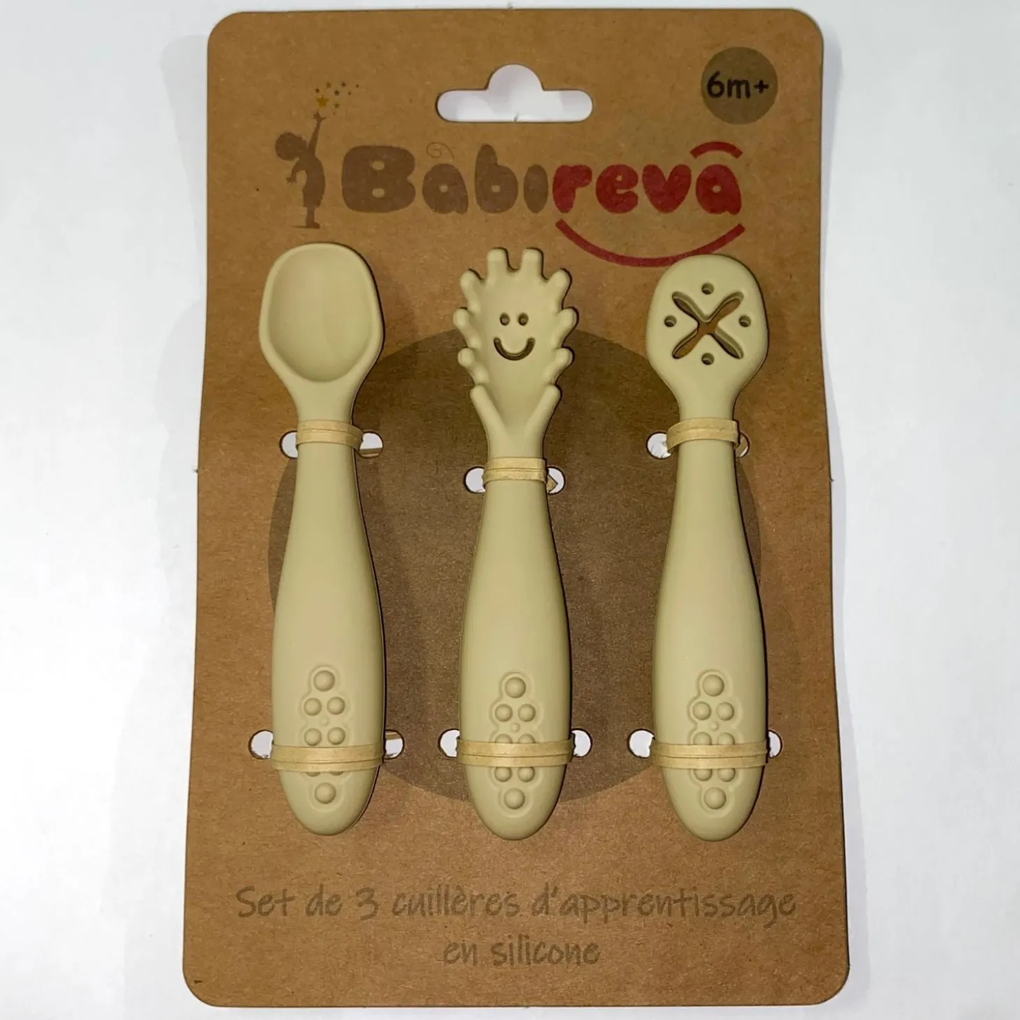 Babireva Set de 3 cuillères d'apprentissage en silicone Sable